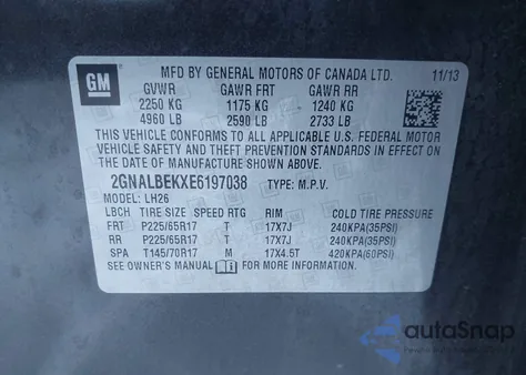 2014 Chevrolet Equinox 1Lt from USA, damaged, VIN 2GNALBEKXE6197038